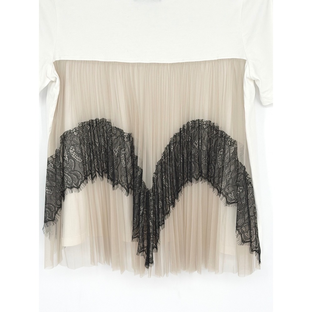 ZARA White Lace Trim Tulle Sheer Back T Shirt Top Women's M Bohemian Chic 100-60 - Picture 10 of 13